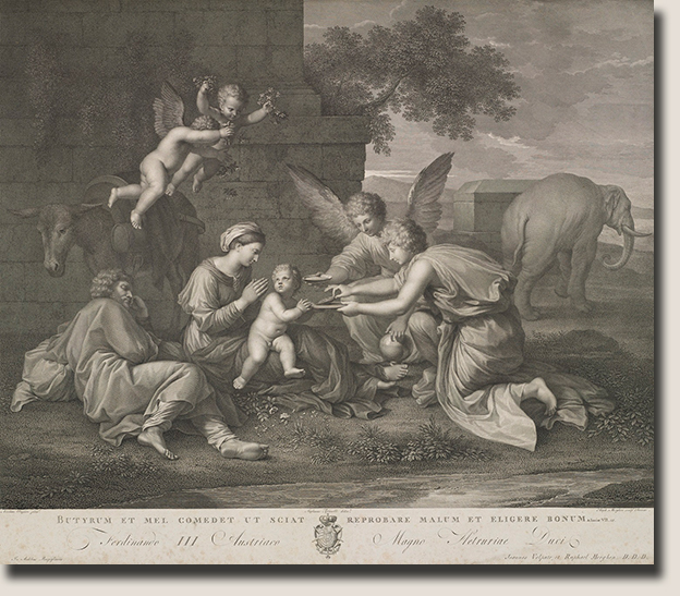The engraving by the Italian artist Raffaello Morghen

after the example of Nicolas Poussin's missing painting