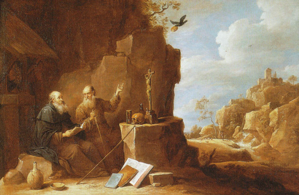 Sint Antonius en Sint Paulus in de woestijn van David Teniers