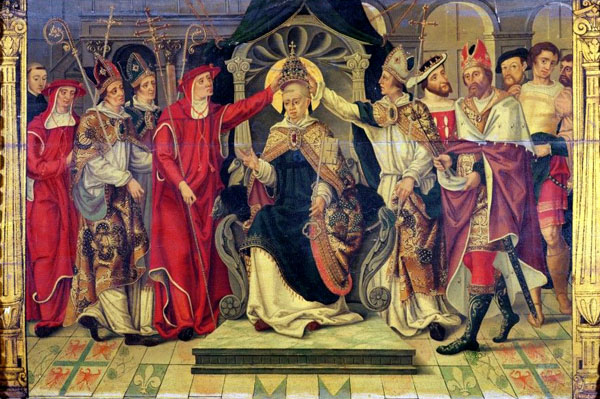 De kroning van paus Celestinus van een onbekend kunstenaar